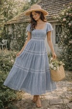 American Eagle Sz XL Dress Puff Sleeve Tiered Midi Milkmaid Dress Boho