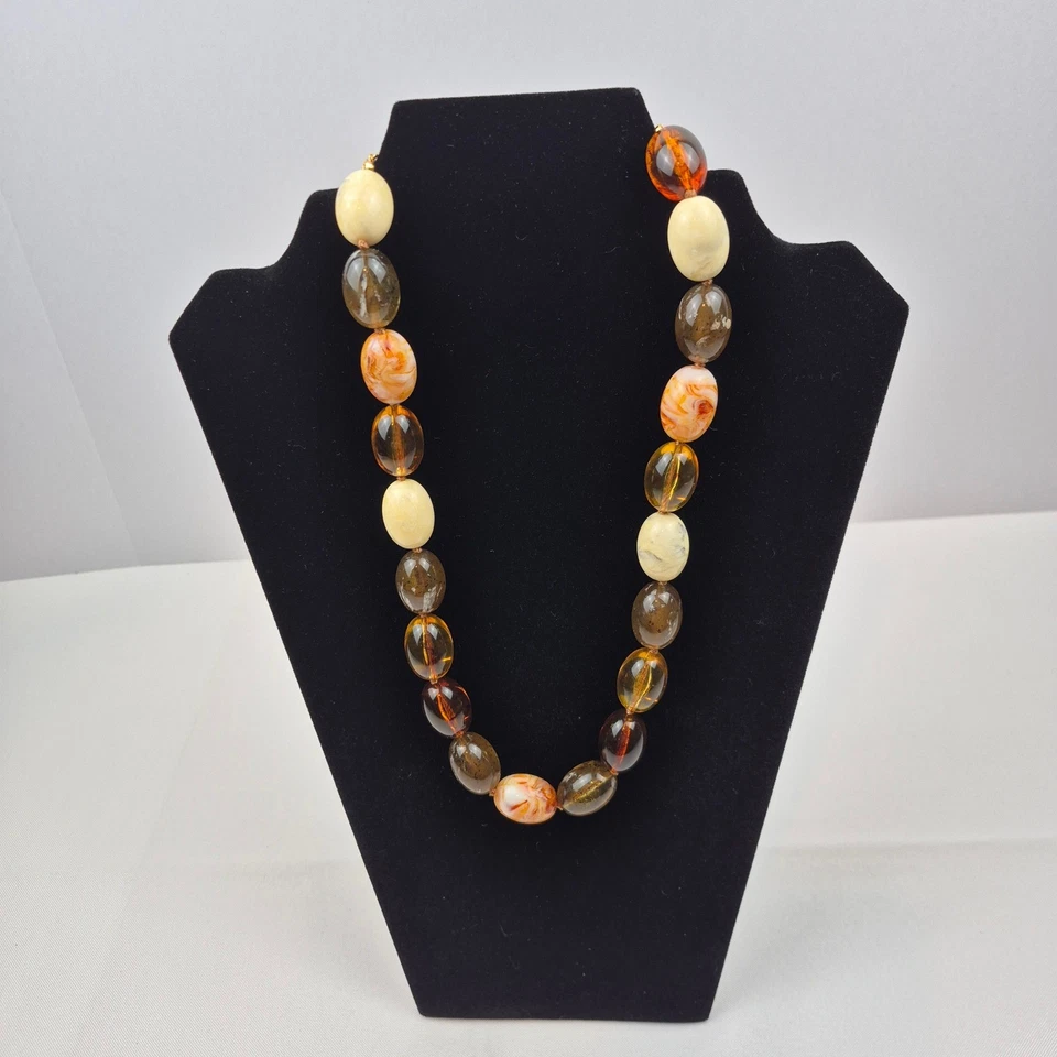 Joan Rivers новый без ЯРЛЫКОВ 18 «бисер заявление ожерелье коричневый кремовый янтарный тон надпись - Изображение 2 из 4