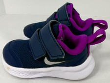 Nike Kids Shoes Star Runner 3 Navy Purple Hook Loop Athletic Girls Sz 2C EUC