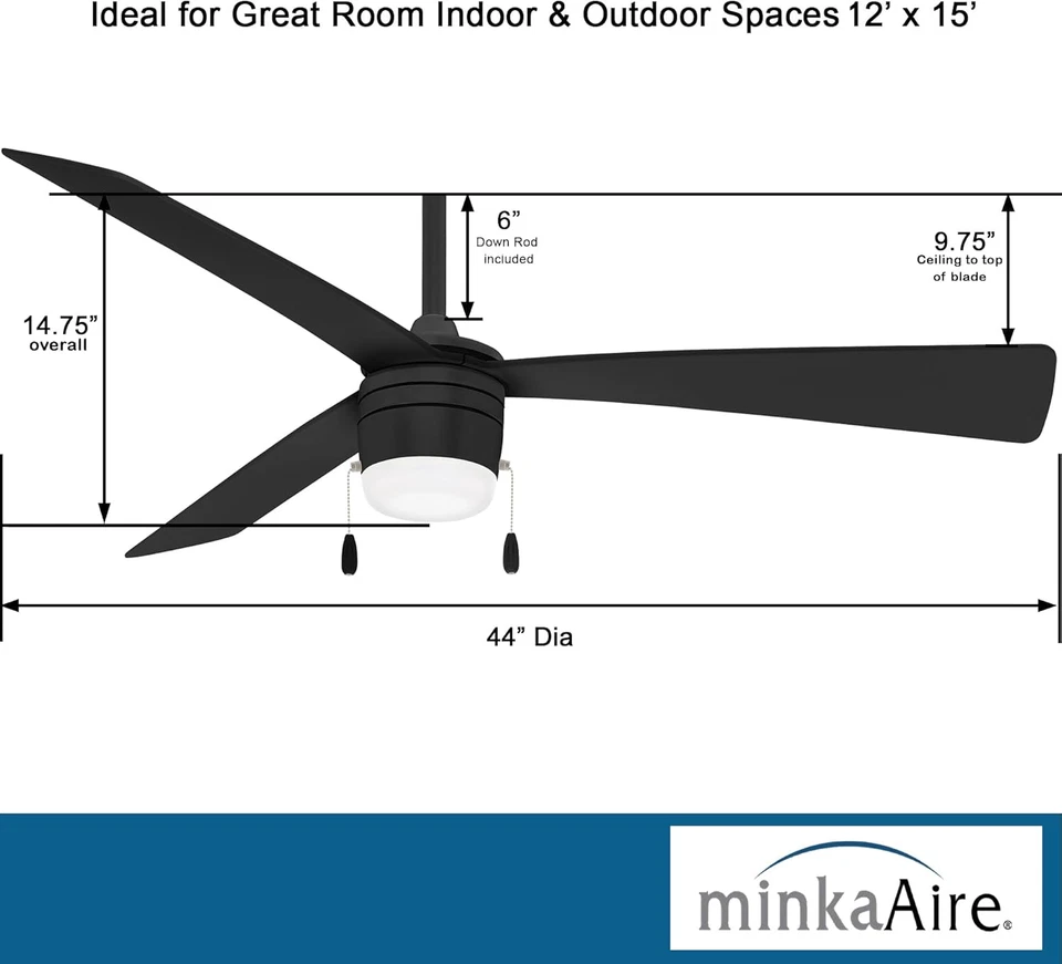 Ventilador de techo F676L-CL Vital 44 pulgadas cadena de tracción con luz LED integrada de 16W en C Foto 3 de 4