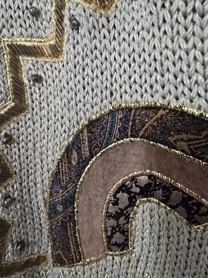 Suéter Vintage Christine Manga Larga Cuentas Adornado Crema Talla L *defectos* Foto 4 de 4