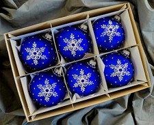 Hand Painted Glass Baubles set of 6 Christmas Tree Decorations 80 mm ornaments.