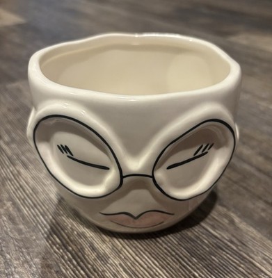Ceramic Pot/Organizer Designed with a Lady's Face - For Plants or For Pencil Cup
