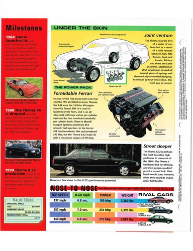 1988/1989/1990 LANCIA THEMA 8.32 SPEC SHEET / Brochure / Catalog: ferrari power - Picture 3 of 4