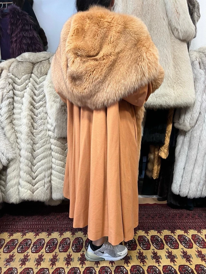Abrigo de zorro cachemir con piel de zorro abrigo de piel de zorro pelliccia real L-3XL Foto 4 de 4