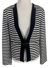 Joseph Ribkoff Striped Knit Blazer Jacket Black White Long Sleeves Sz 12