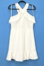 Nwt SHE+SKY White CREPE Crossover Neckline RUFFLED Bride Graduate SHEATH DRESS L