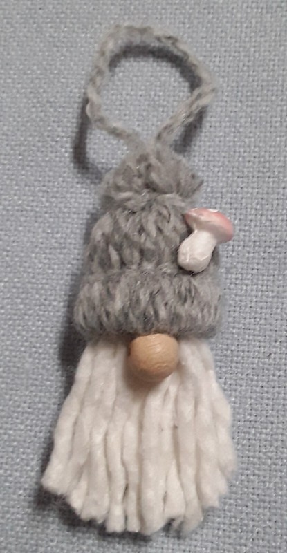 New Handmade Yarn / Cotton Mini Gnome Christmas Tree Ornament w/mushroom