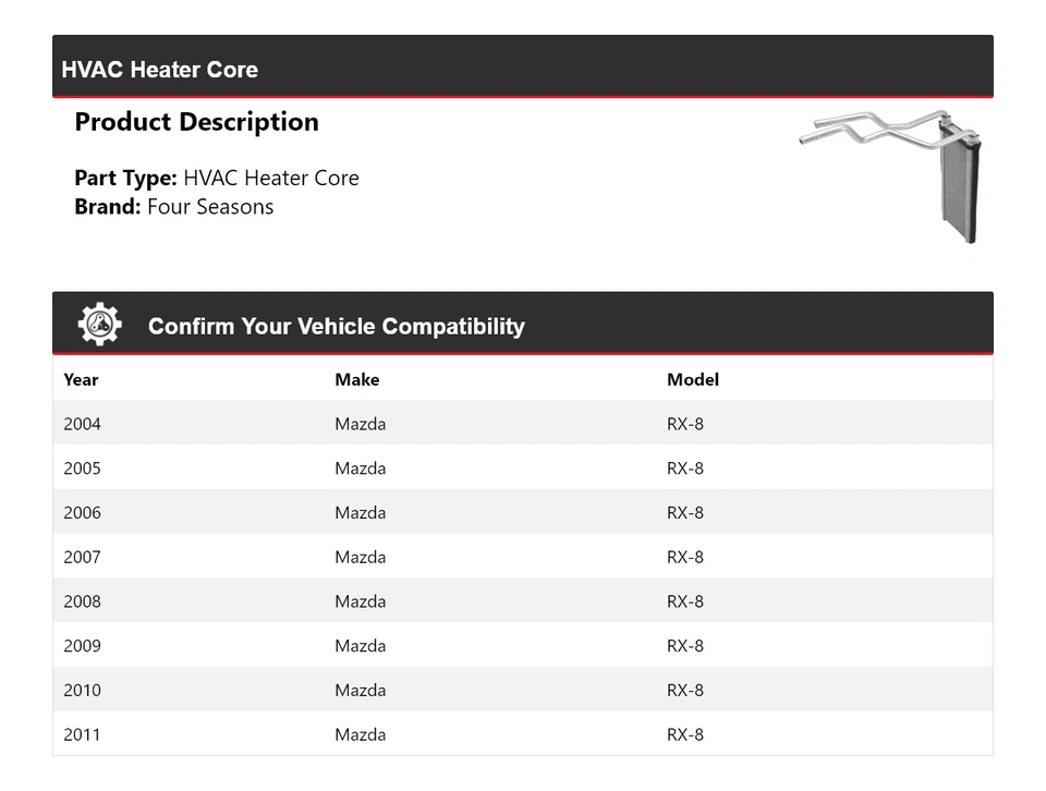 Núcleo de calefacción de climatización para Mazda RX-8 2004-2011 4 estaciones 2005 2006 2007 2008 2009 Foto 2 de 4