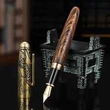 Jinhao 9056 Wood Fountain Pen Tiger Carving Cap EF/F/M/Bent Nib Writing Pen Gift