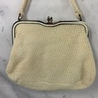 Vintage 40s Handbag Corde Bead Antique Ivory Purse Kiss Lock Hollywood Glam Star