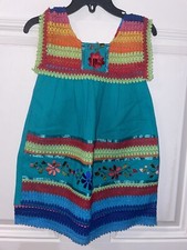 Girls  Peasant Multicolors Embroidered Mexican Dress Sizes 2T Green