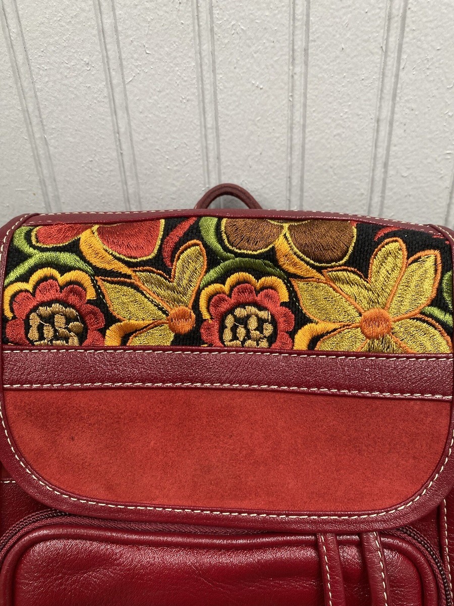 Boho Embroidered Floral Convertible Backpack Purse Canvas & Faux Leather Boho Floral Embroidered Canvas Backpack-women main image 3
