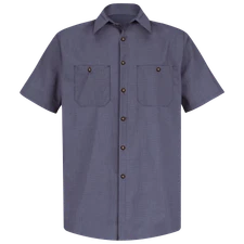 Red Kap Men's Short Sleeve Blue Black Microcheck Uniform Shirt