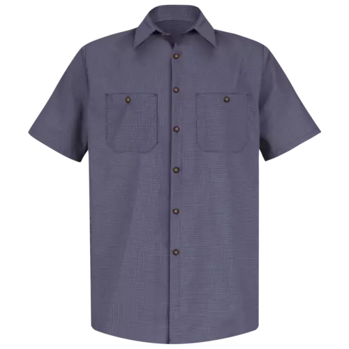 Red Kap Men's Short Sleeve Blue Black Microcheck Uniform Shirt