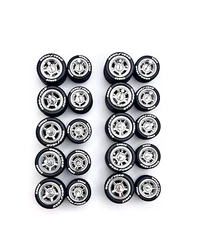 10x Chrome Cragar 11/13mm Wheels w/ Lettered Rubber Tires for 1/64 H0T Wheelz