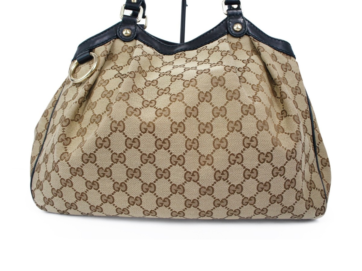 GUCCI Canvas shopping bag with Web details ウェブ GUCCI GG Web Canvas Leather Brown Tote Shoulder Bag | eBay