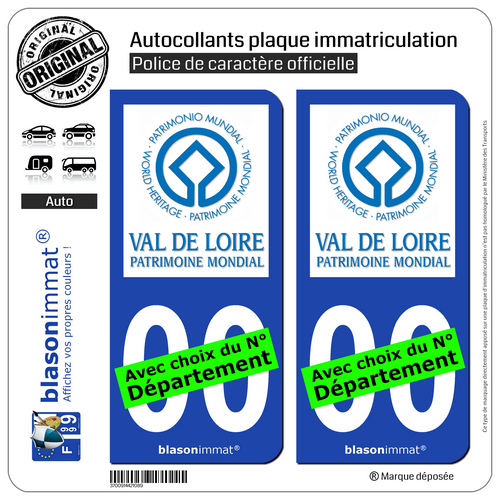 2 Autocollants plaque immatriculation Auto : Val de Loire - Patrimoine Mondial - Bild 1 von 1