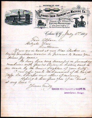 1889 NY - Cohoes Iron Foundry & Machine Co - Elevators - RARE Letter Head Bill