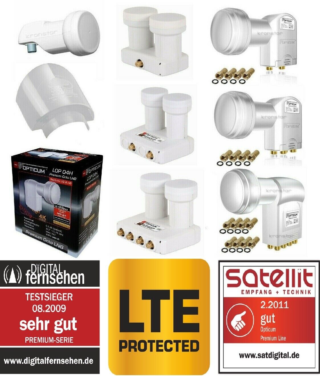 SAT LNB "TESTSIEGER" Opticum Single Twin Quattro Quad Octo Premium 8K UHD LNC 3D