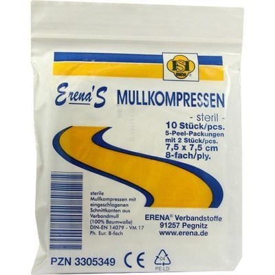 ERENA STERIL Mullkompr.7,5x7,5cm 8-fach 5X2St PZN 3305349