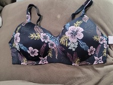 Arden Lightly Lined Wirefree Bra All Day Comfort SIZE:48D BLACK/FLORAL