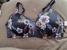 Arden Lightly Lined Wirefree Bra All Day Comfort SIZE:48D BLACK/FLORAL 