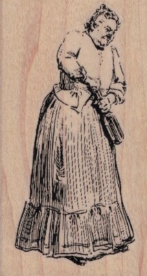 Lady Opening Wine 2 x 3 1/2'' Rubber Stamp, People Stamp, Woman Stamp