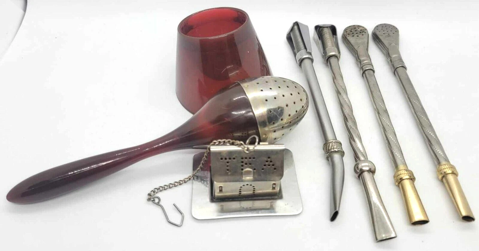 Loose Leaf Tea Infuser Straw Stainless Filtering Argentina - Lot of 6 - VINTAGE