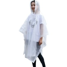 Waterproof Raincoat Lightweight Unisex Long Hooded Eva Rain Coat - White/clear