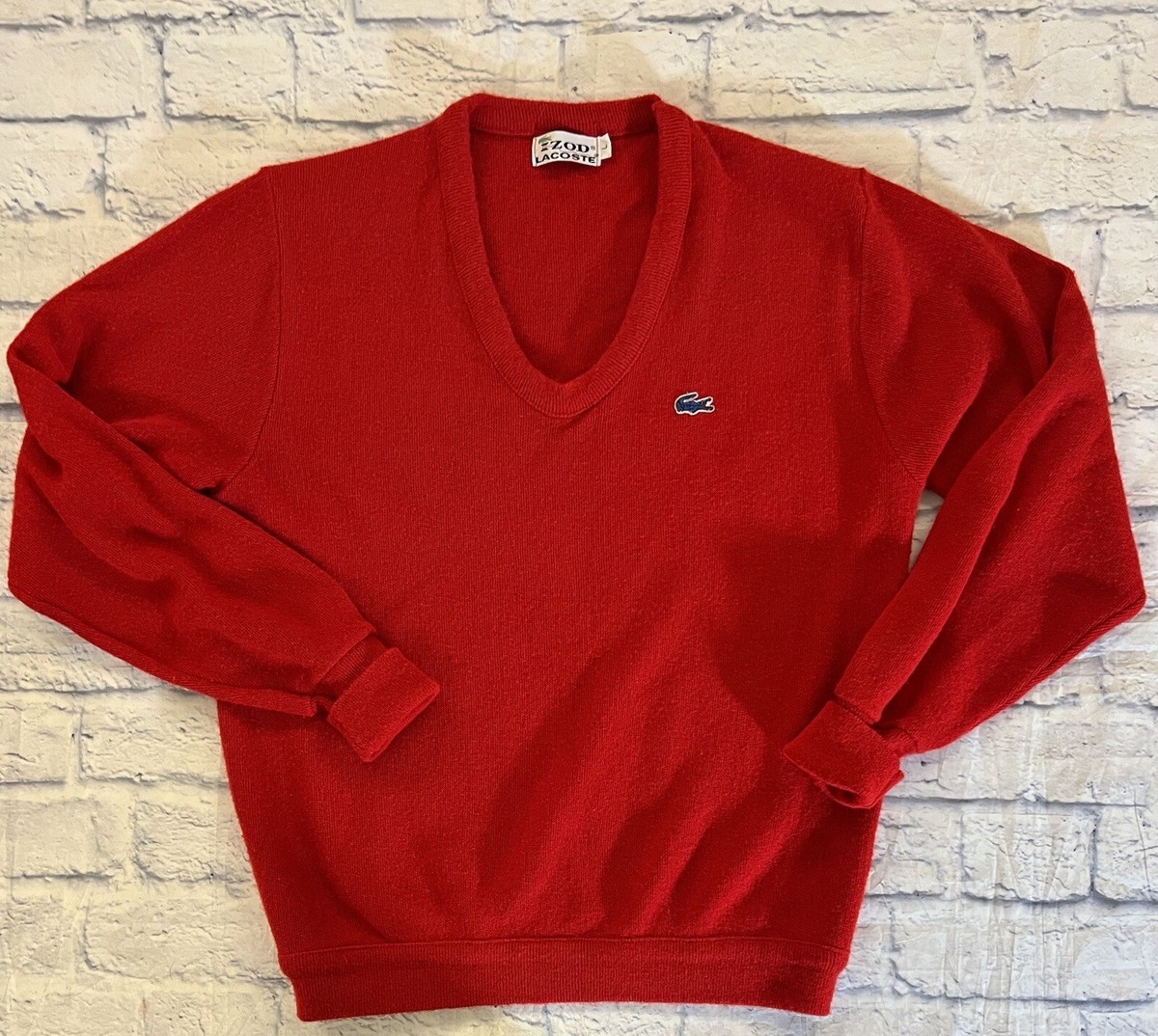 Wool Cable Knit Lacoste V Hals Trui Vintage IZOD Lacoste Sweater