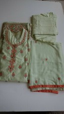 Beautiful Light Green/Gold/Coral Color Artificial Silk 3 Pcs Indian Salwar Suit