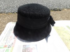 Vtg KMF Neumann-Endler Fabulous Hat Black brushed mohair wool Wide Ribbon Bow