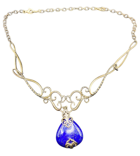 Carolym Pollack Lapis Lazuli Pendant Necklace Blue 925 Sterling Silver Filigree - Picture 2 of 20