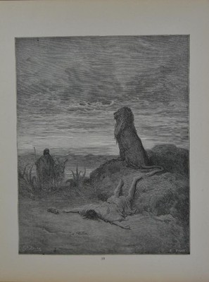 Antique Gustave Dore Religious Art Print The Prophet Slain Printed 1880