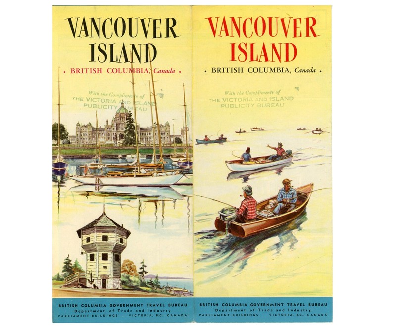 Vintage 1950's Vancouver Island, British Columbia Canada Road Map (Stamped)