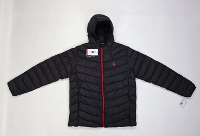 Spyder Puffer Packable Jacket Hooded Mens Large Black HydroWEB ProWEB ThermoWEB