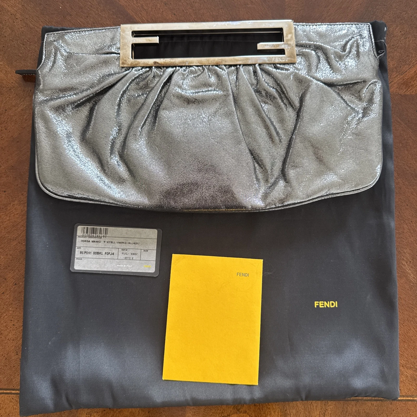 Fendi — FENDI Satin Clutch Bag Silver Gray LIMITED EDITION