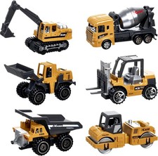 Construction Trucks Vehicles, 6Pcs Die-cast Construction Toys Set, Toys for Boys