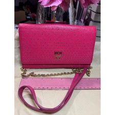  A41 MCM pink leather Wristlet wallet crossbody studded