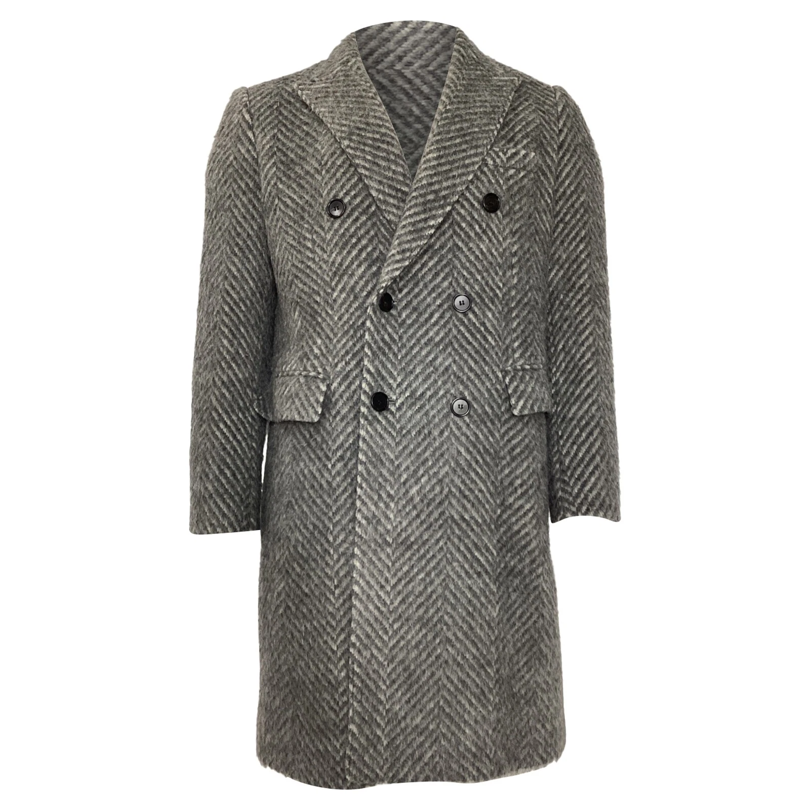Cappotto Chesterfield doppiopetto a spina di pesce Burberry in lana mohair taglia A 52