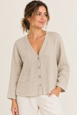 Flax 100 Linen Button Front V-neck Jacket Oversized Lagenlook Women L Beige