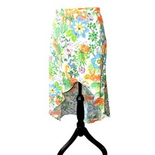 VTG 1960s-70s Union Made Tailored Hi to Low Maxi Skirt Tropical Floral Print S