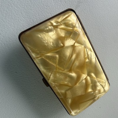Antique Art Deco Celluloid Faux Mother Of Pearl Cigarette Case 1920s 30s