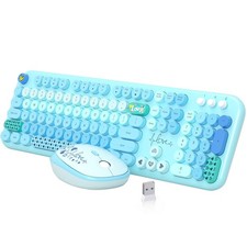 Wireless Keyboard Mouse Combo, MOFII 104 Round Keys Lovely Full-Size Cute Col...