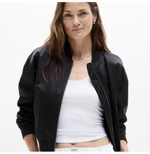 Athleta Ladies Sateen Bomber Jacket Black Size L NWT 