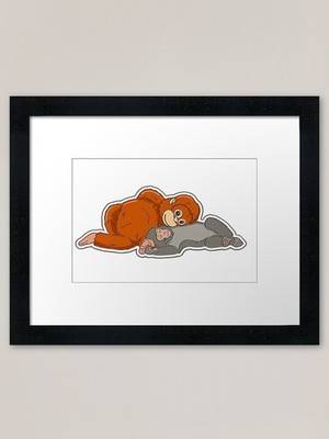 Punch Baby Affe mit Stofftier Gerahmtes Wandbild Poster Leinwanddruck Bild