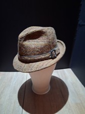 Vintage Dobbs Brown Tweed Fedora Hat 7 1/4 Herringbone Pattern VTG 70s