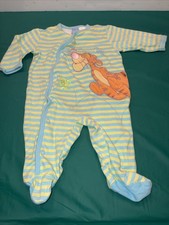 Vintage Disney Baby Stripe Tigger Embroidery Footed Pajama's Size 3/6 Month