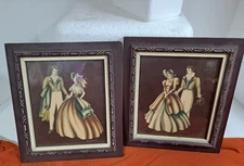 2 Vintage Turner 40’s 50’s Victorian Couple Print Framed Picture MCM Shabby Chic